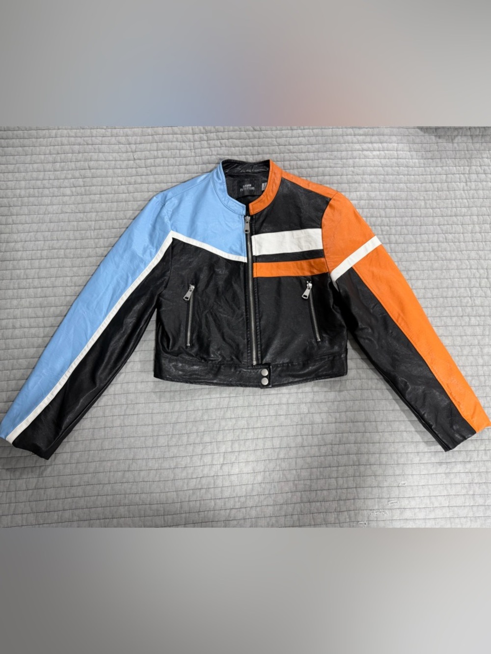 UO blue and orange leather jacket